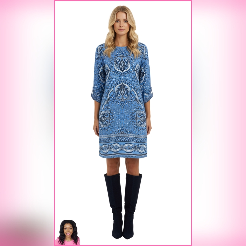 Hale Bob Denise Jersey V Neck Mini Dress in Blue